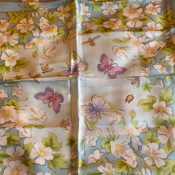 Talbots Floral and Butterfly Scarf - Blue and Green - Picture 3 of 6